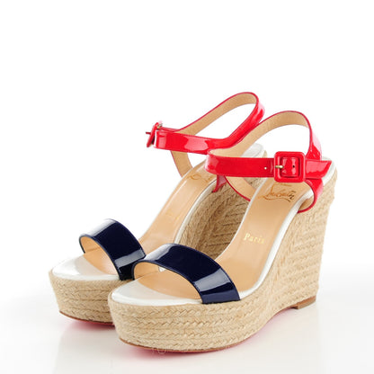 Christian Louboutin Patent Spachica 140 Wedge Sandals 38 Red White Navy 3 of 7