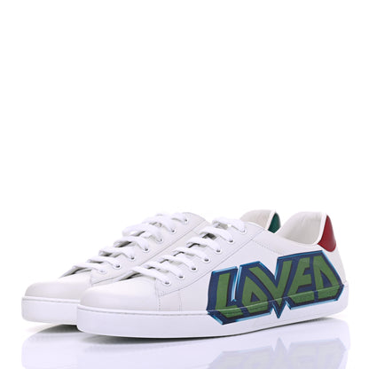 Gucci Calfskin Nappa LOVED Print Mens Ace Sneakers 12 White Red Flame Green 3 of 10