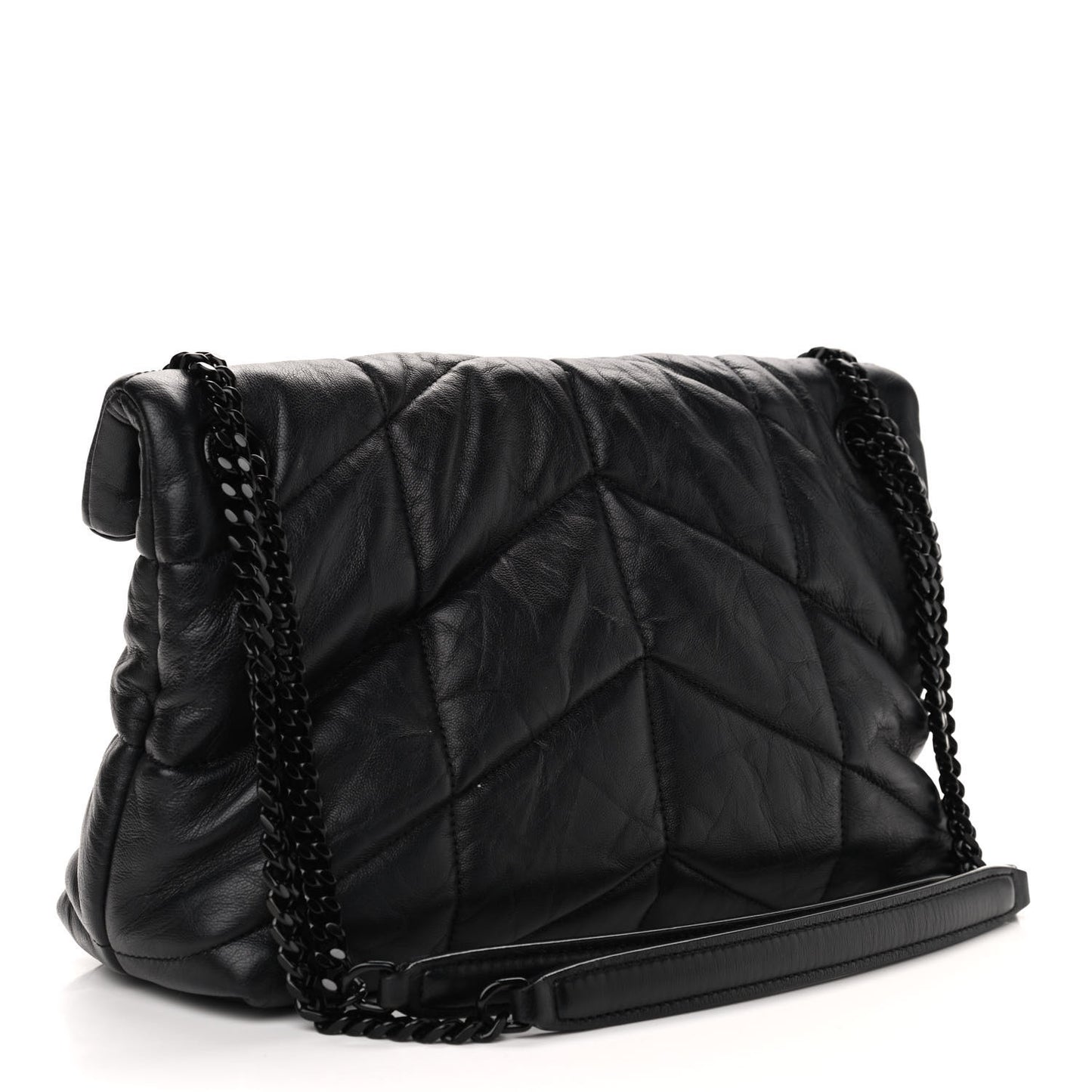 Lambskin Quilted Small Loulou Puffer Monogram Chain Satchel Black