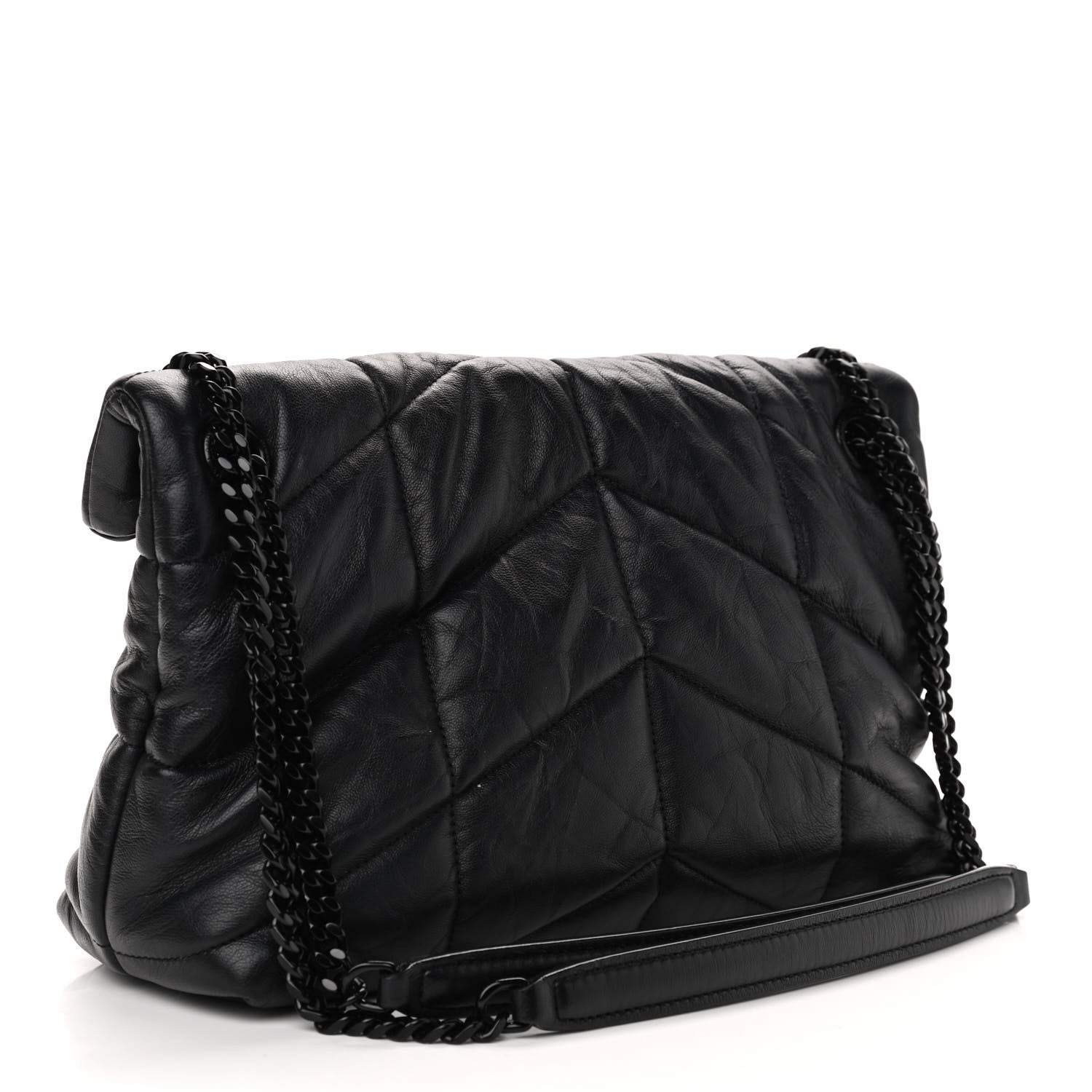 Saint Laurent Lambskin Quilted Small Loulou Puffer Monogram Chain Satchel Black 3 of 9