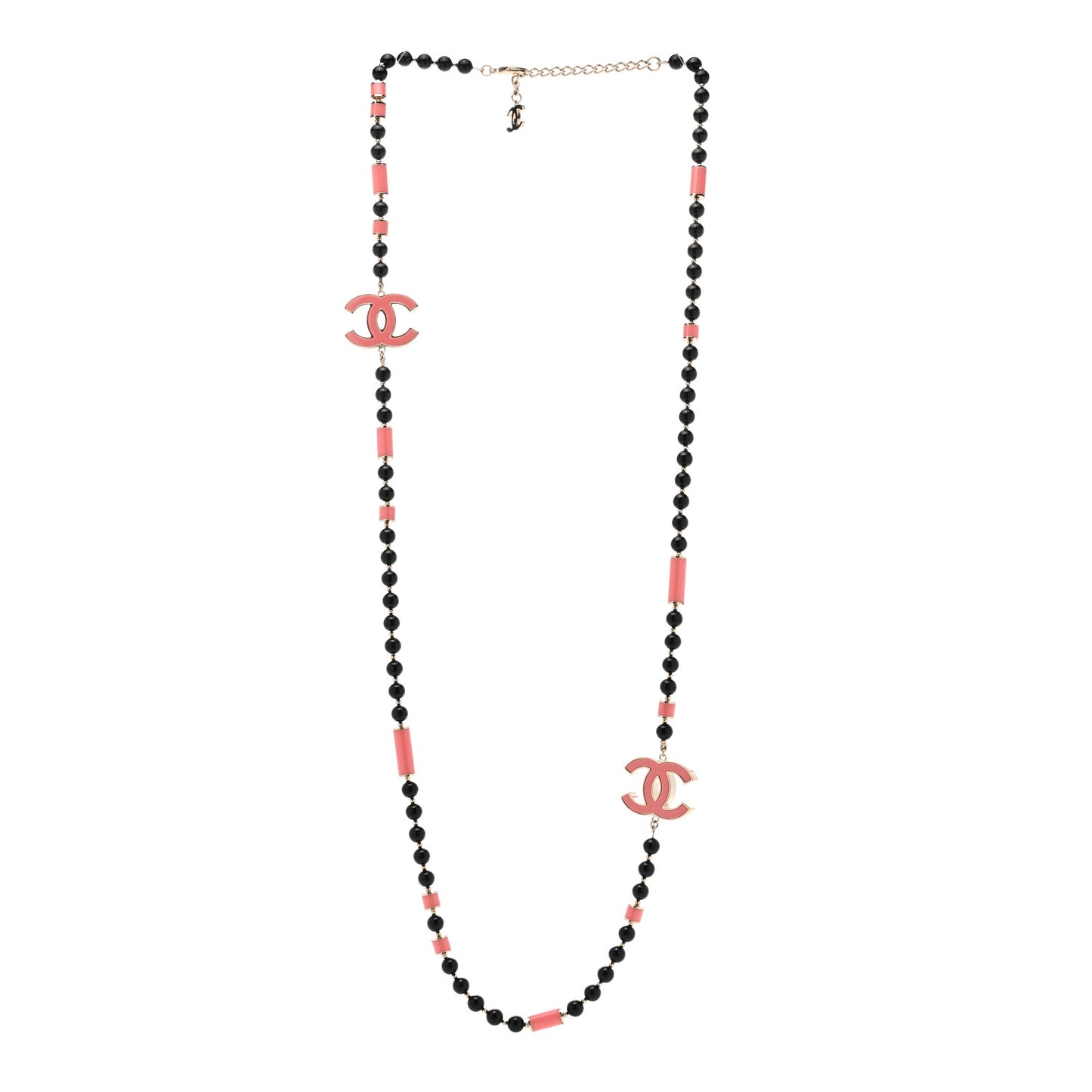 Enamel Bead CC Long Necklace Pink Black