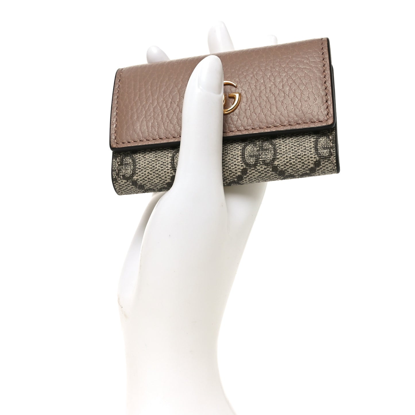 Dollar Calfskin GG Supreme Monogram GG Marmont 6 Key Holder Case Old Rose Beige Ebony