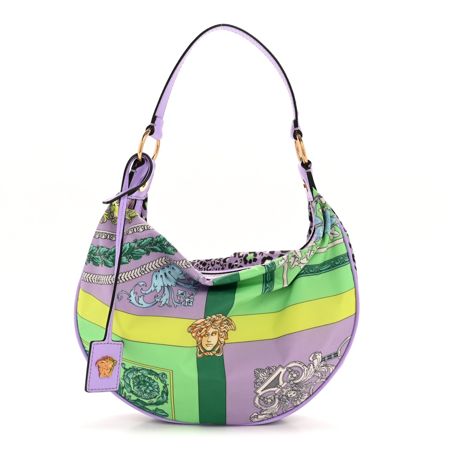 Versace Nylon Calfskin Barocco Mosaic Print Hobo Bag Jacaranda Multicolor 1 of 11