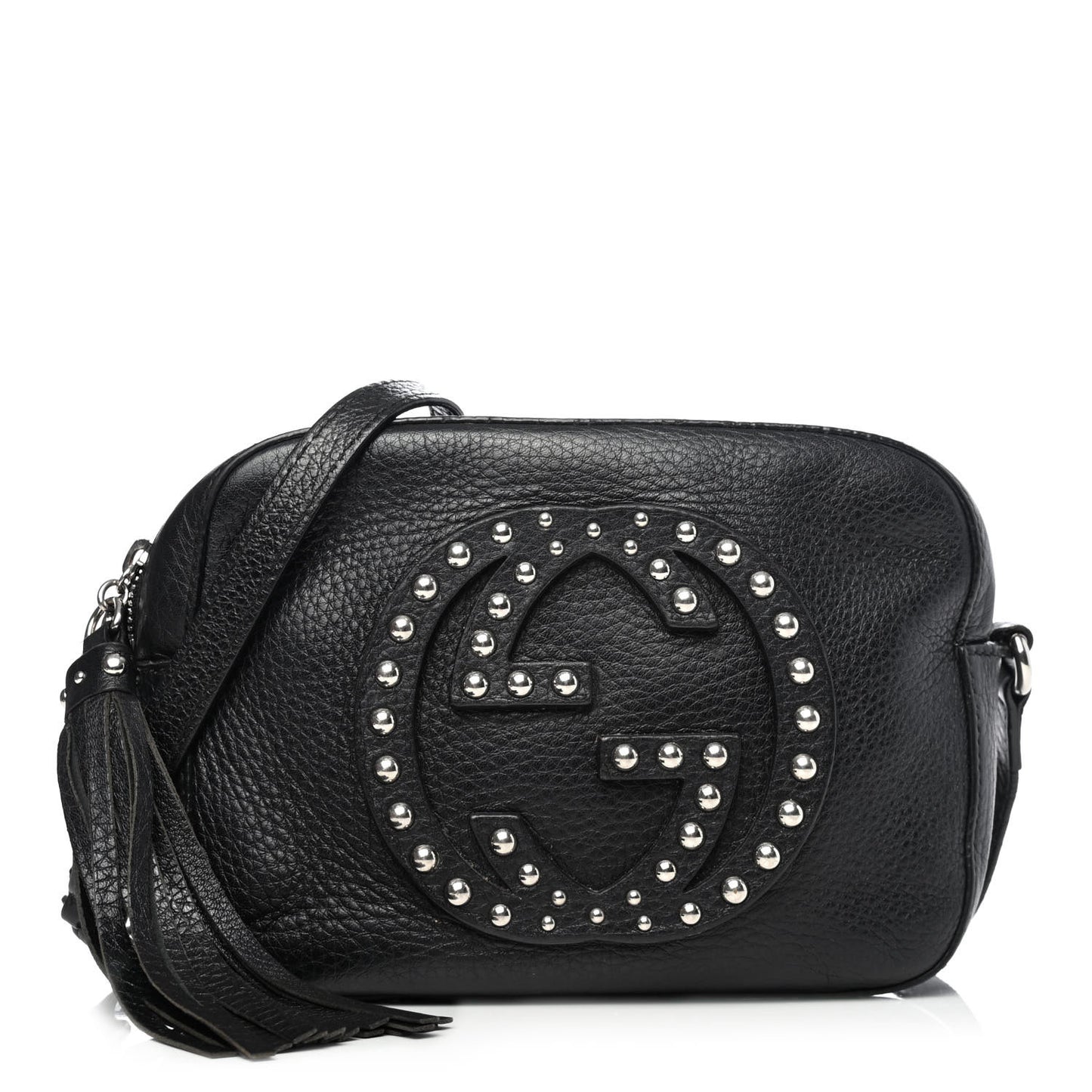 Pebbled Calfskin Studded Small Soho Disco Bag Black