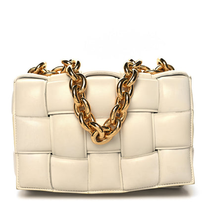Bottega Veneta Lambskin Maxi Intreccio Padded Chain Cassette Crossbody Bag White 1 of 13