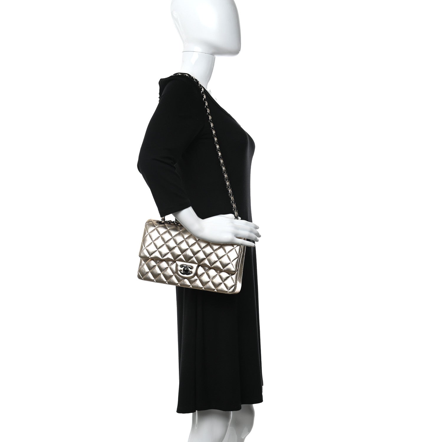 Chanel Metallic Lambskin Quilted Medium Double Flap Gold Black 2 of 11