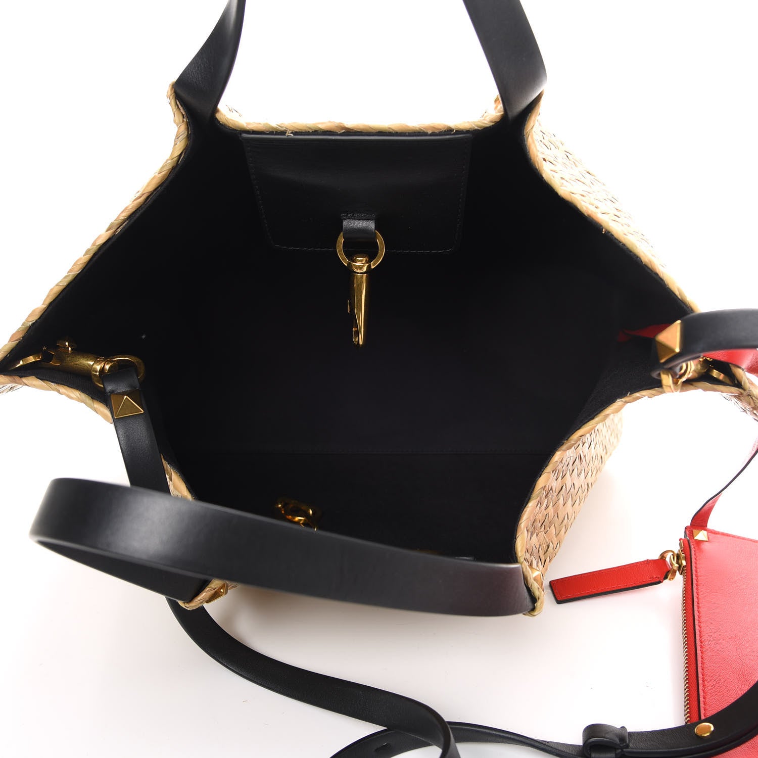 Valentino Garavani Raffia Medium Vlogo Escape Shopper Natural Black Rouge 6 of 10