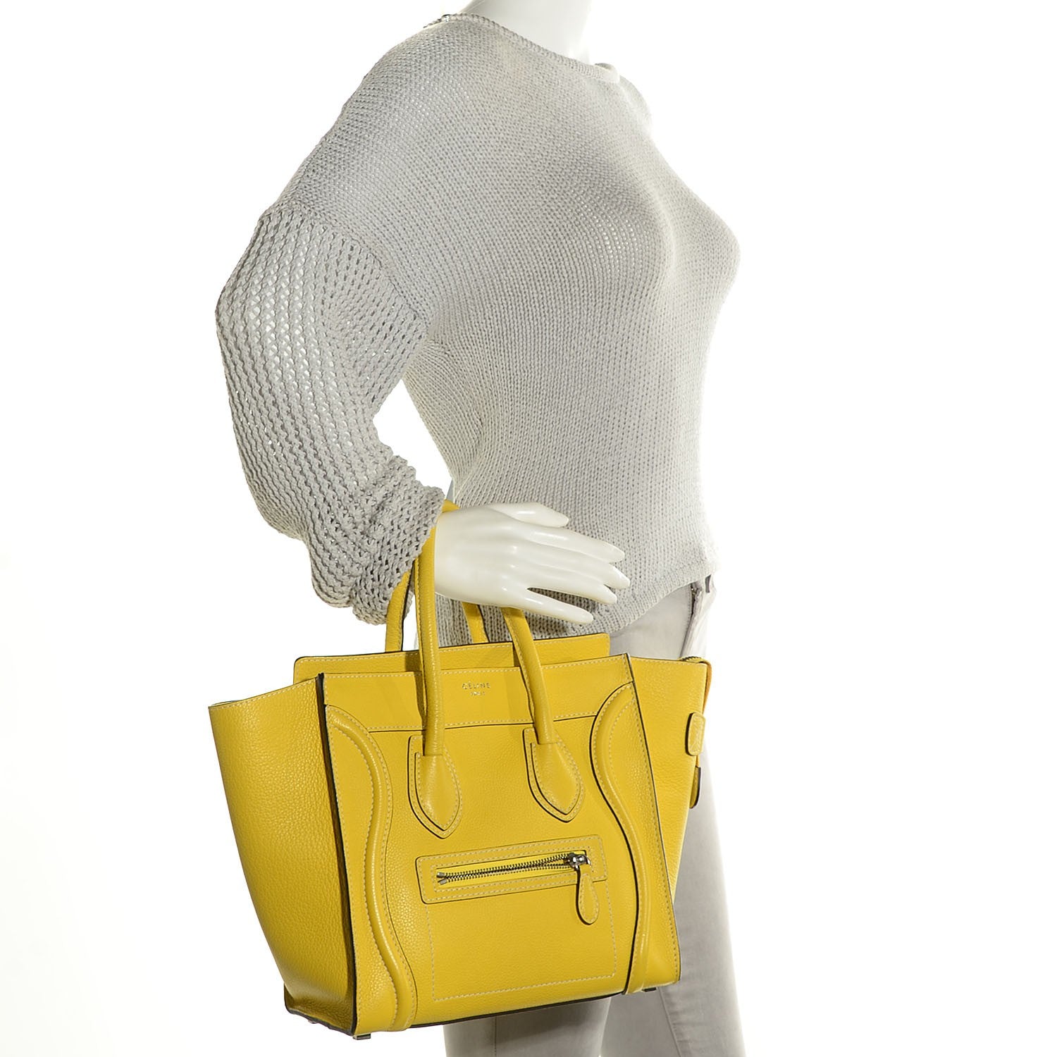 Celine Drummed Calfskin Micro Luggage Citron 2 of 8