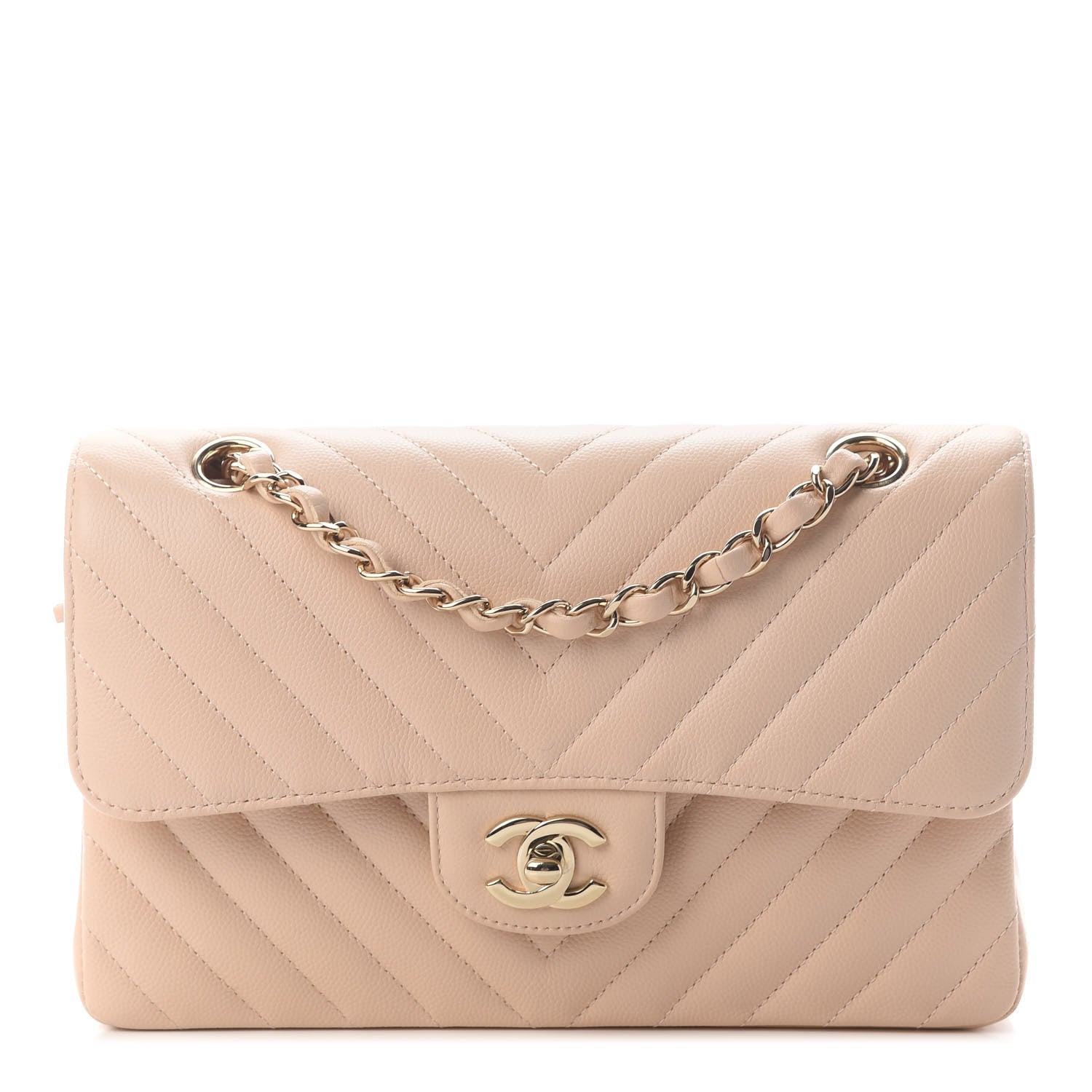 Chanel Caviar Chevron Quilted Small Double Flap Beige 1 of 9