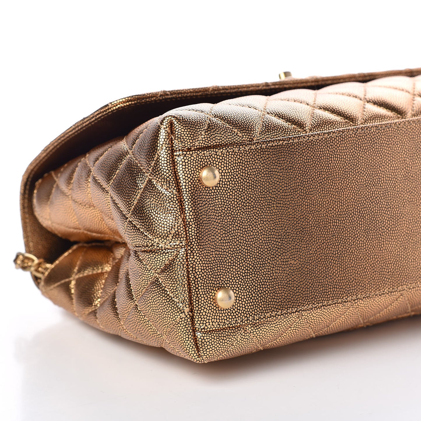 Metallic Caviar Quilted Small Coco Handle Flap Gold