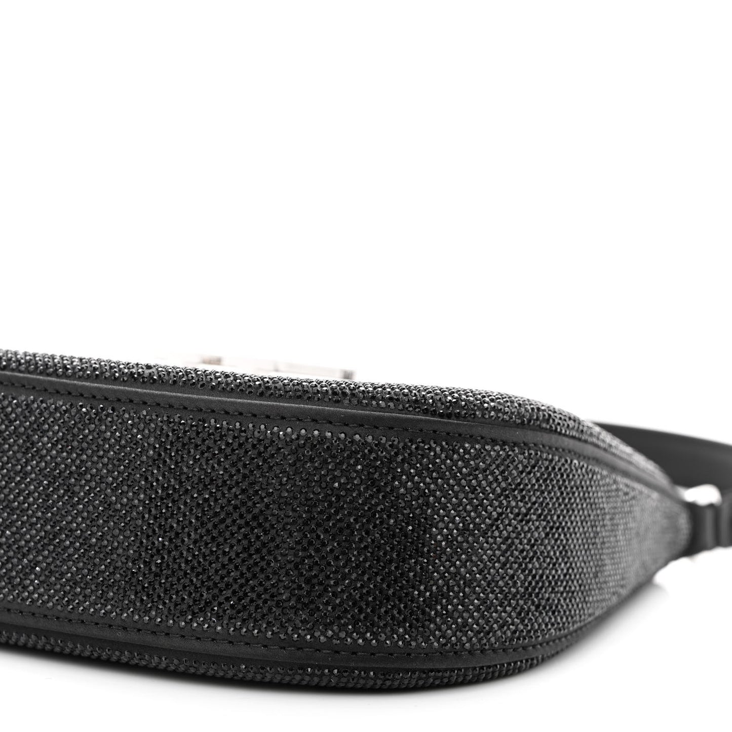 Calfskin Satin Crystal Embellished Small Legacy Glitter Hobo Black