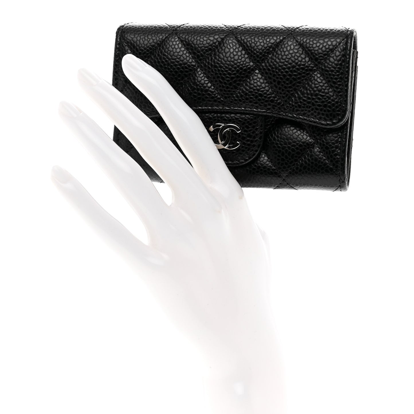 Caviar Quilted Flap Card Holder Wallet Black
