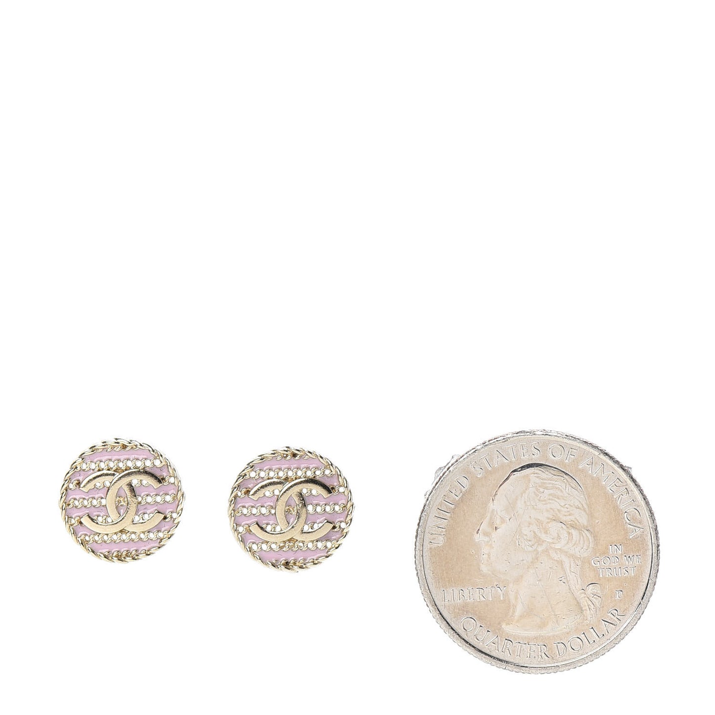 Chain CC Round Earrings Gold Pink