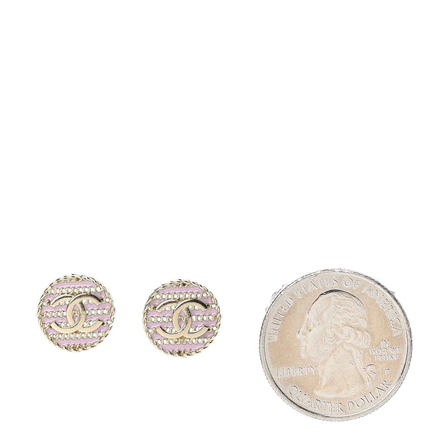 Chanel Chain CC Round Earrings Gold Pink 2 of 5