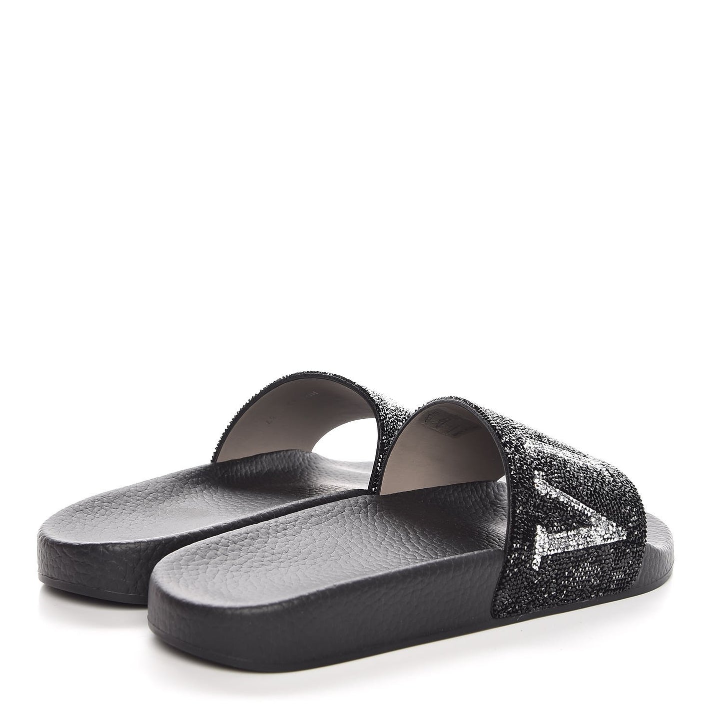 Rubber Crystal Embellished VLTN Slide Sandals 37 Black