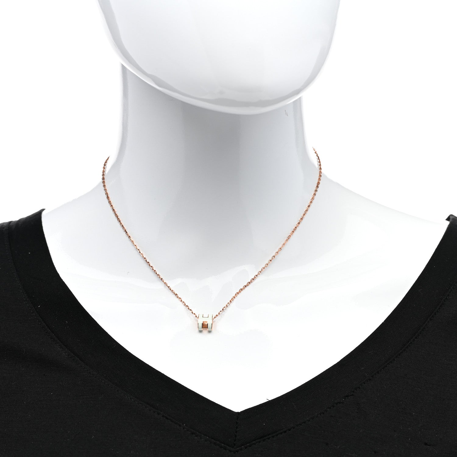 Hermes Lacquered Rose Gold Mini Pop H Pendant Necklace White 2 of 6