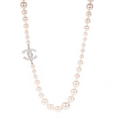 Chanel Graduated Pearl CC Long Necklace Silver 1 of 3