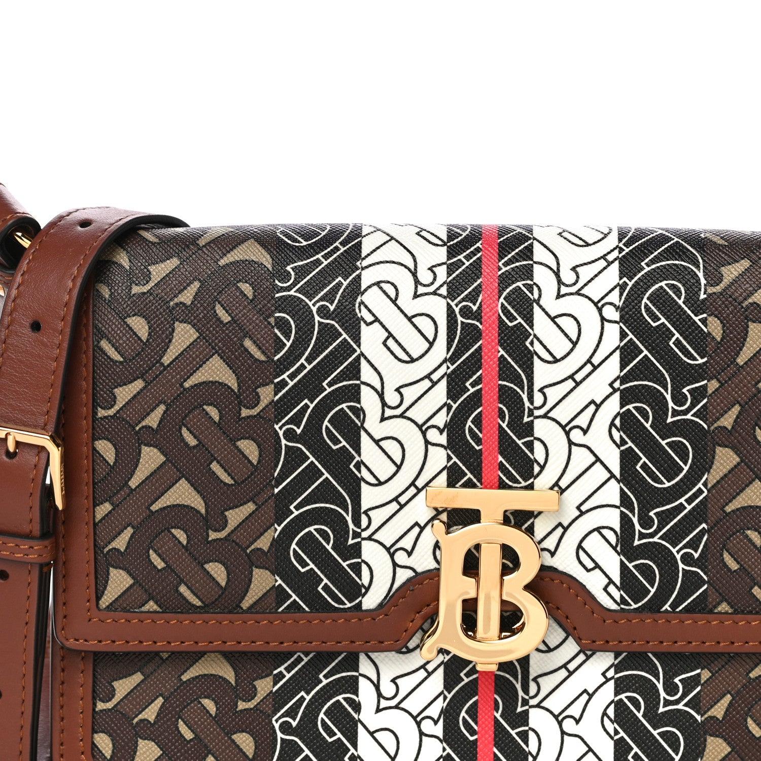 Burberry E-Canvas Monogram Stripe Small TB Bag Bridle Brown 7 of 10
