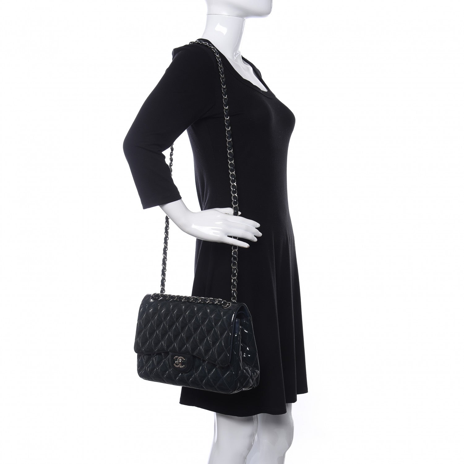 Chanel Patent Quilted Jumbo Double Flap Blue 2 of 16