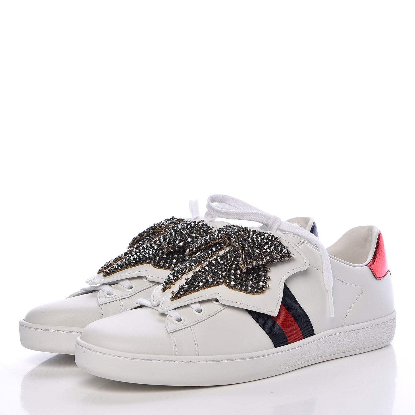 Calfskin Ayers Web Womens Ace Bow Lace Sneakers 40.5 White