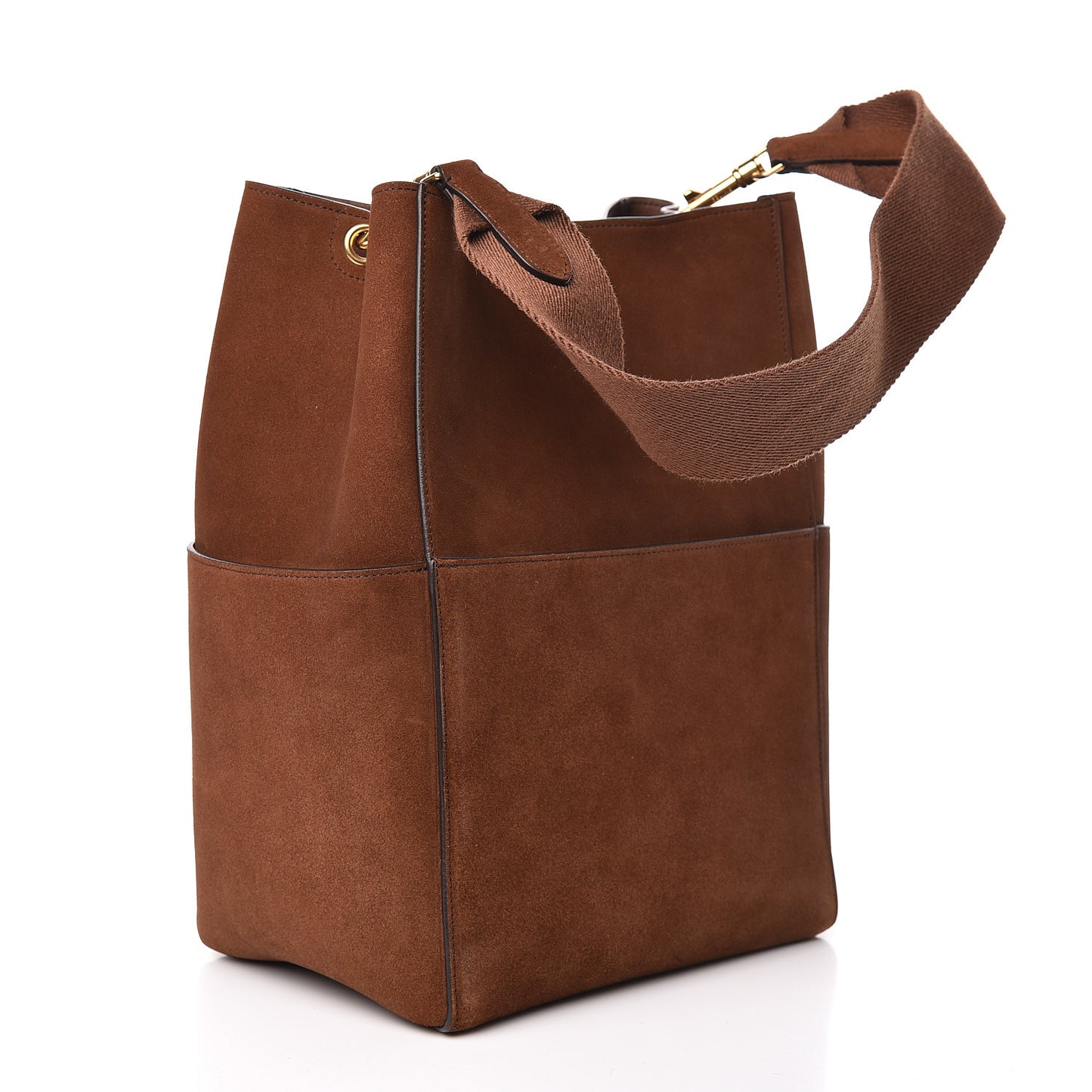 Suede Calfskin Sangle Bucket Bag Chestnut
