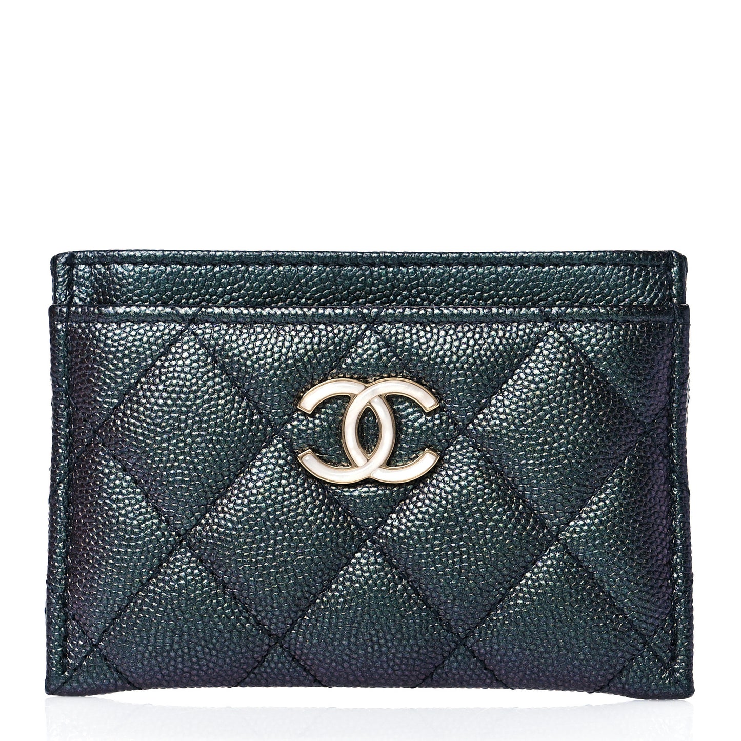 Iridescent Caviar Quilted Card Holder Black