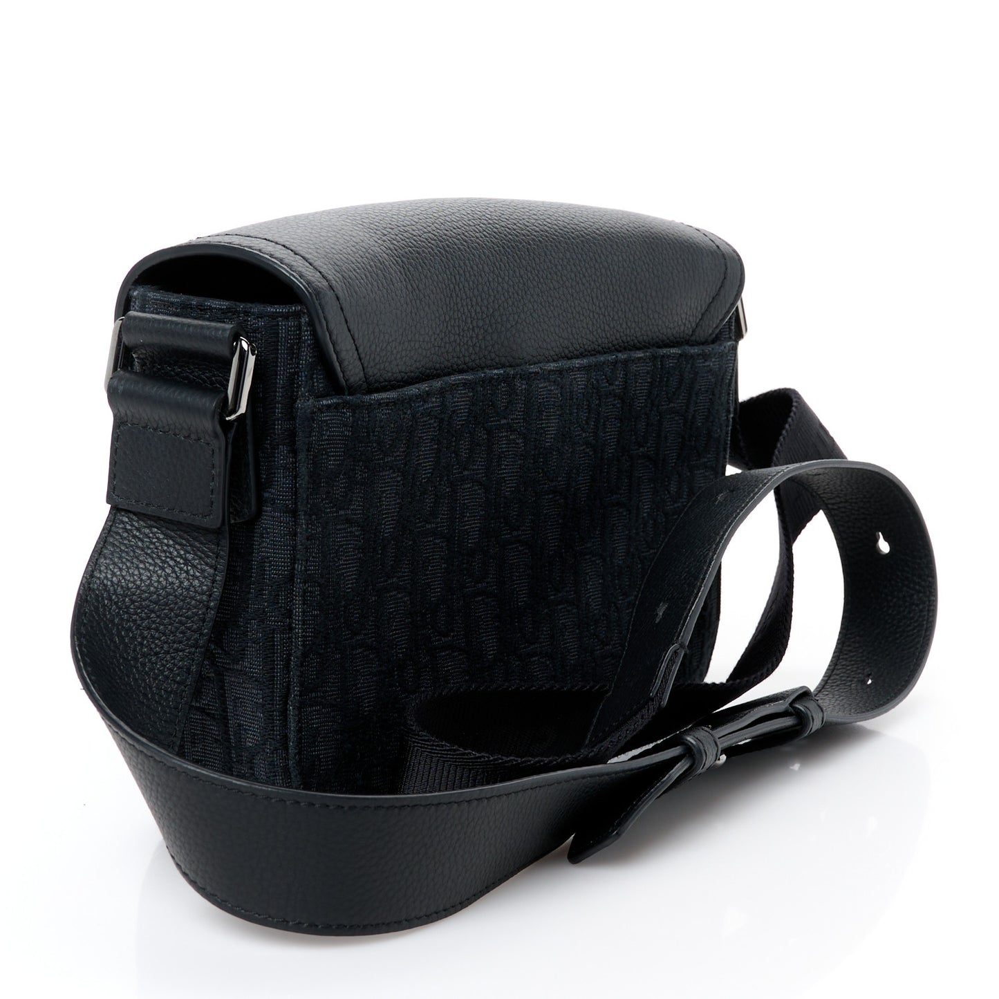Oblique Jacquard Grained Calfskin Saddle Pouch With Strap Black