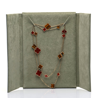 Van Cleef & Arpels 18K Yellow Gold Tiger Eye Carnelian 16 Motifs Magic Alhambra Necklace 6 of 6