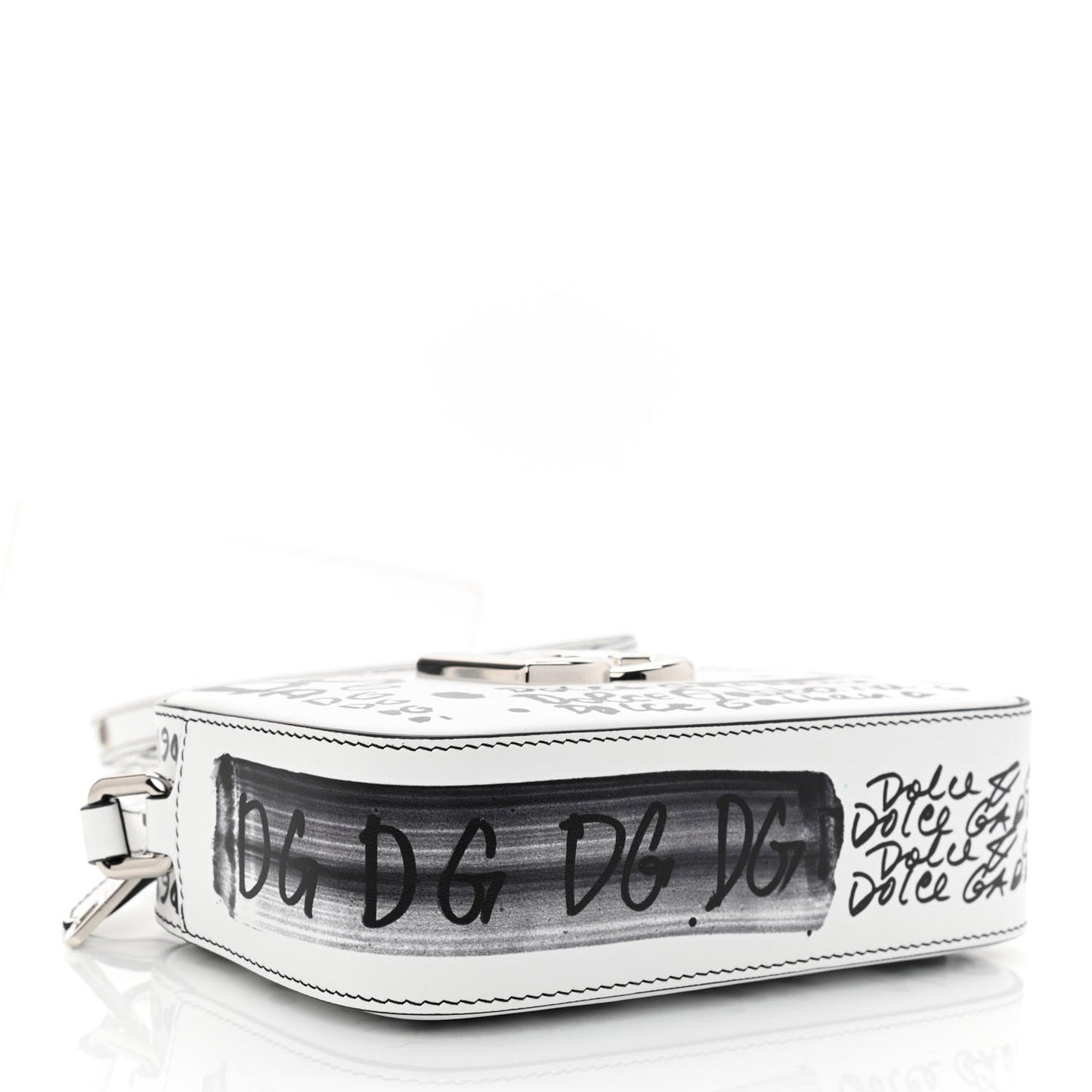 Calfskin DG Graffiti Print Camera Crossbody White
