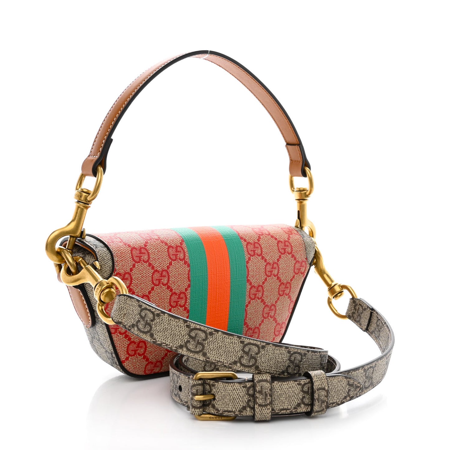 X DANS LE VERT GG Supreme Monogram Cuoio Web Mini Retro Interlocking G Top Handle Beige Rosso Ebony Harness Brown