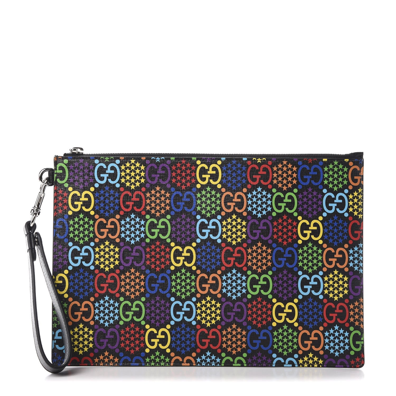 Gucci GG Supreme Monogram Psychedelic Zip Wristlet Pouch Black Multicolor 1 of 7