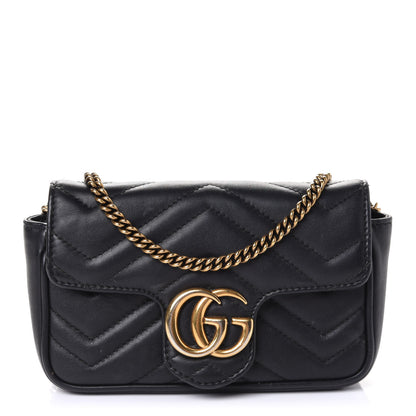 Gucci Calfskin Matelasse Super Mini GG Marmont Shoulder Bag Black 1 of 4