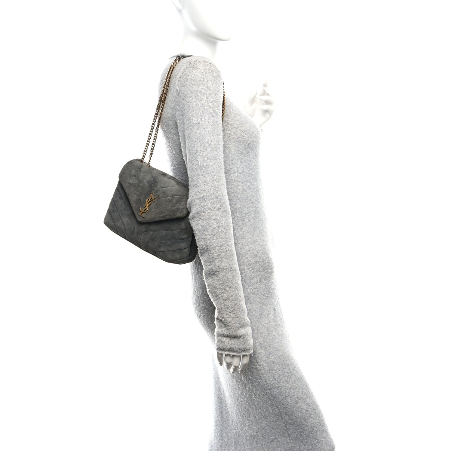 Saint Laurent Suede Y Quilted Monogram Small Loulou Chain Satchel Storm 2 of 11