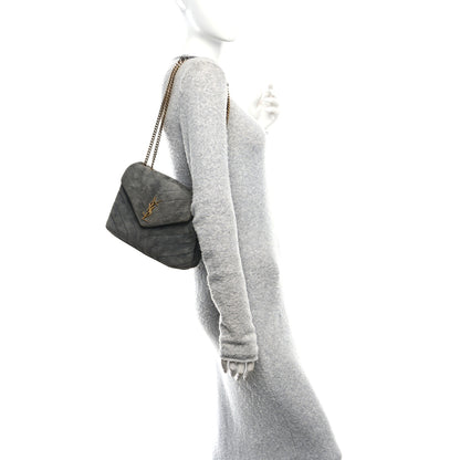 Saint Laurent Suede Y Quilted Monogram Small Loulou Chain Satchel Storm 2 of 11