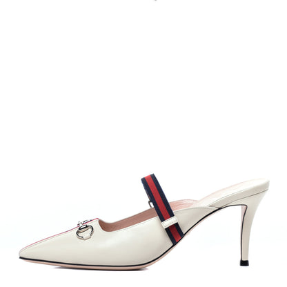 Gucci Malaga Kid Sylvie Web Cross Strap Mid-Heel Slides 40.5 Vintage White 1 of 9