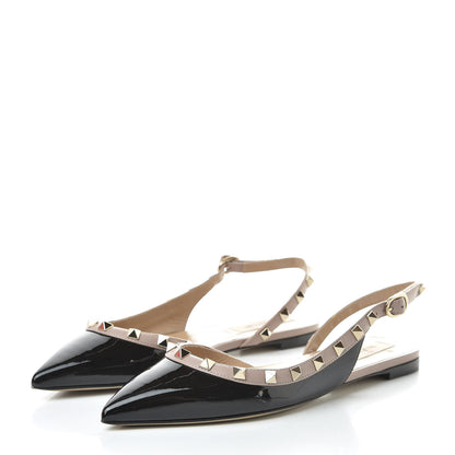 Valentino Garavani Patent Rockstud Slingback Flats 36 Black Poudre 3 of 9