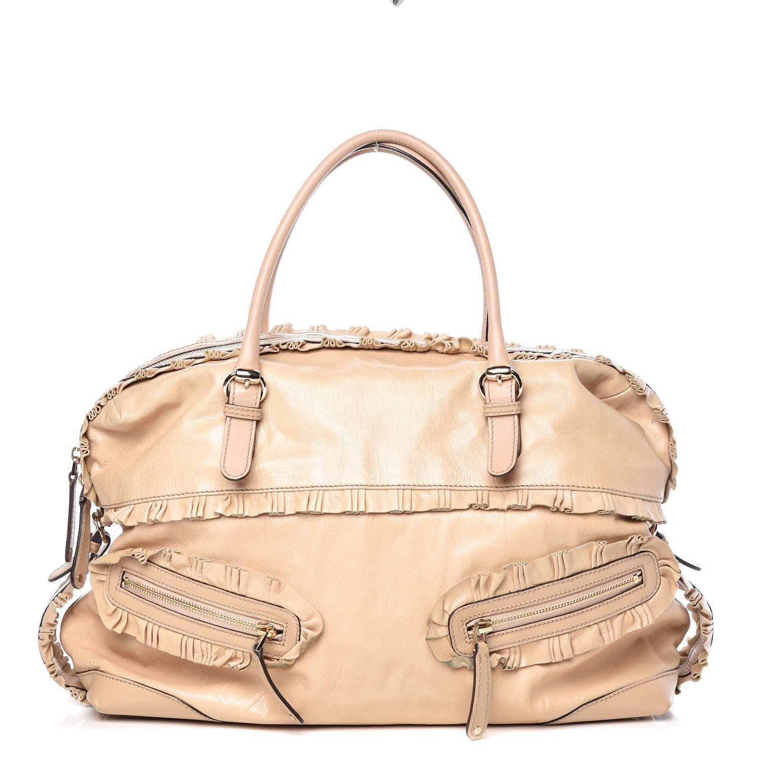 Gucci Calfskin Ruffle Medium Sabrina Boston Tote Nude 1 of 12