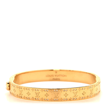 Louis Vuitton Brass Crystal Monogram Nanogram Strass Cuff M Gold 1 of 6