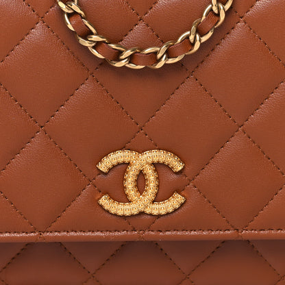 Chanel Lambskin Quilted Studded CC Wallet On Chain WOC Light Brown 9 of 12