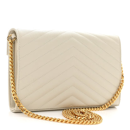 Saint Laurent Grain De Poudre Matelasse Chevron Monogram Chain Wallet Blanc Vintage 3 of 9