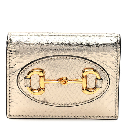 Gucci Boarded Plutone Snakeskin Horsebit 1955 Card Case Wallet Gold 1 of 6