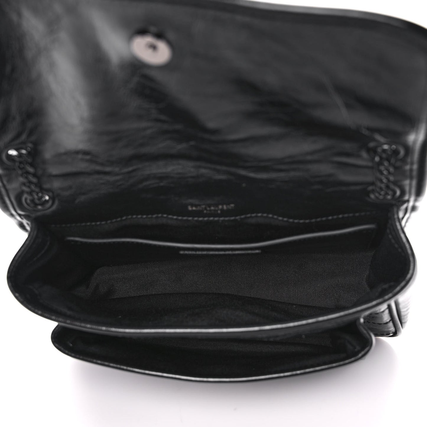Crinkled Calfskin Matelasse Monogram Baby Niki Chain Satchel Black