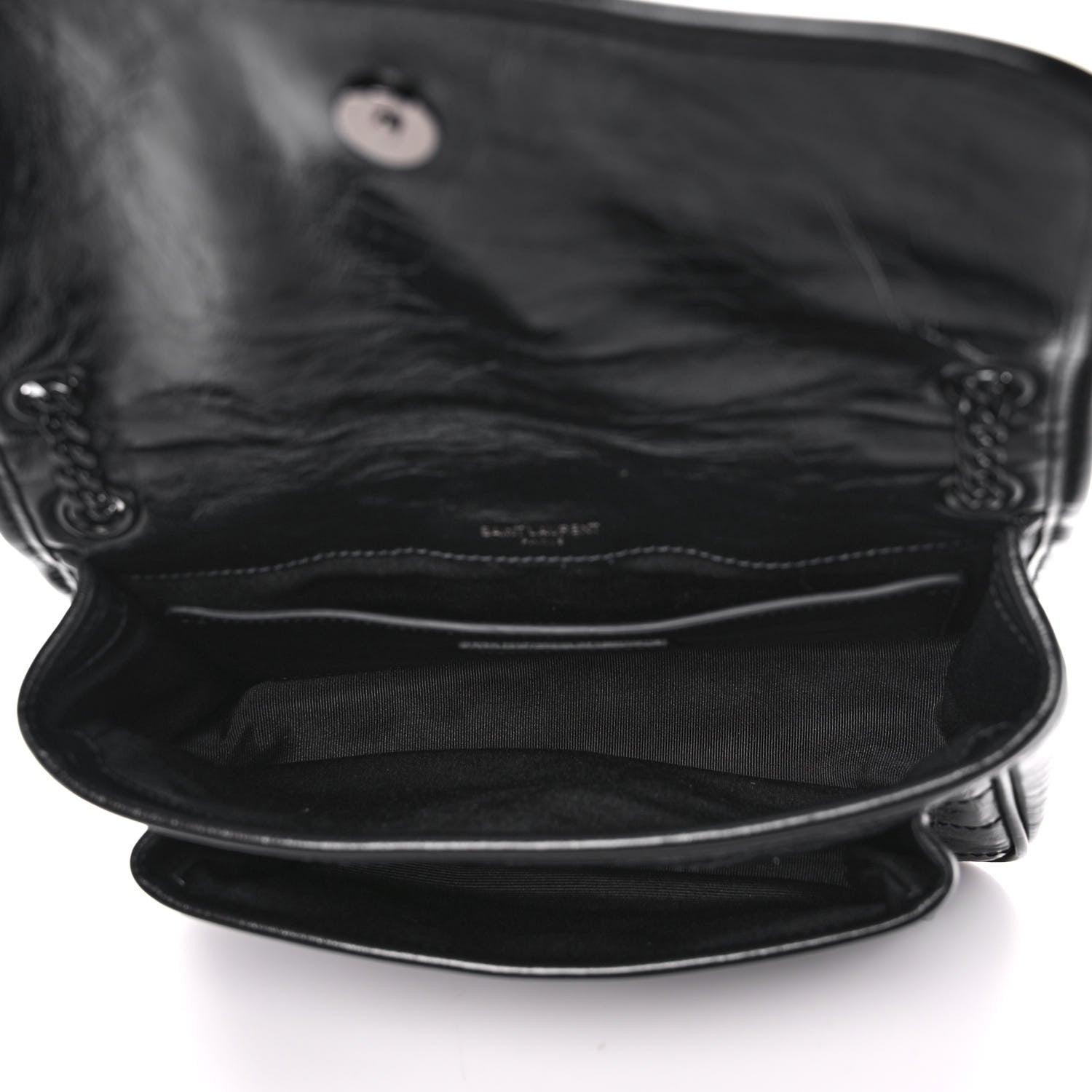 Saint Laurent Crinkled Calfskin Matelasse Monogram Baby Niki Chain Satchel Black 4 of 10