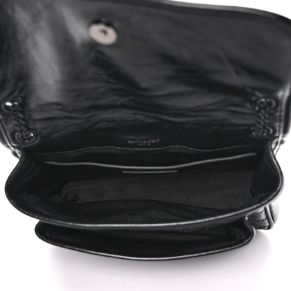 Saint Laurent Crinkled Calfskin Matelasse Monogram Baby Niki Chain Satchel Black 4 of 10