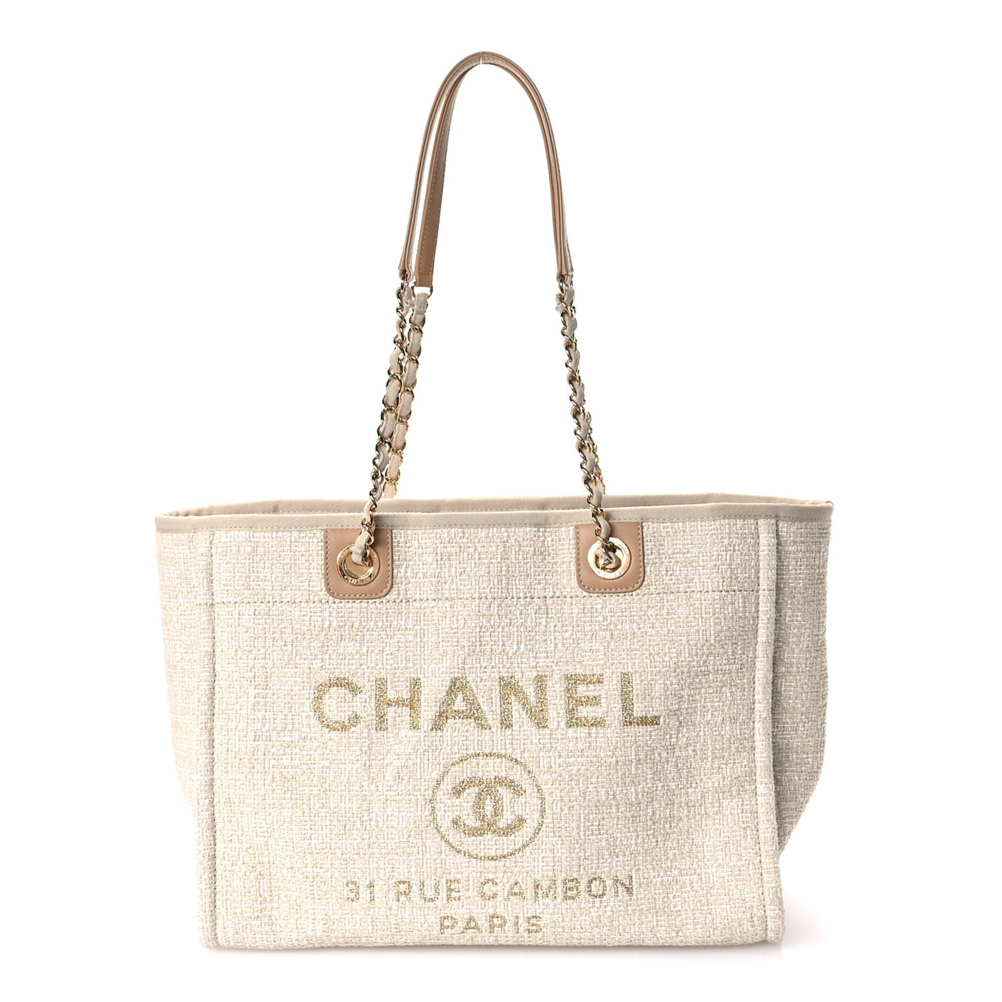 Lurex Boucle Small Deauville Tote Ivory