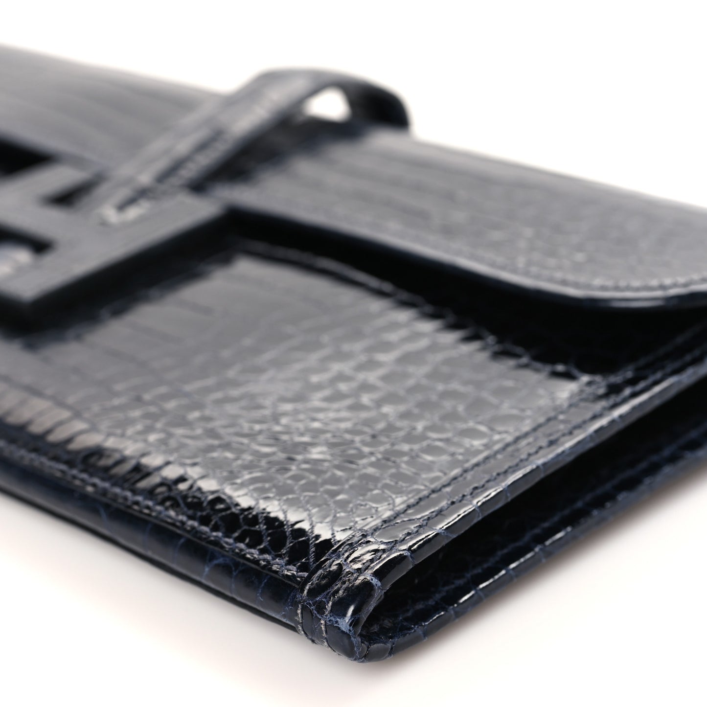 Shiny Porosus Crocodile Jige Elan 29 Clutch Bleu Marine