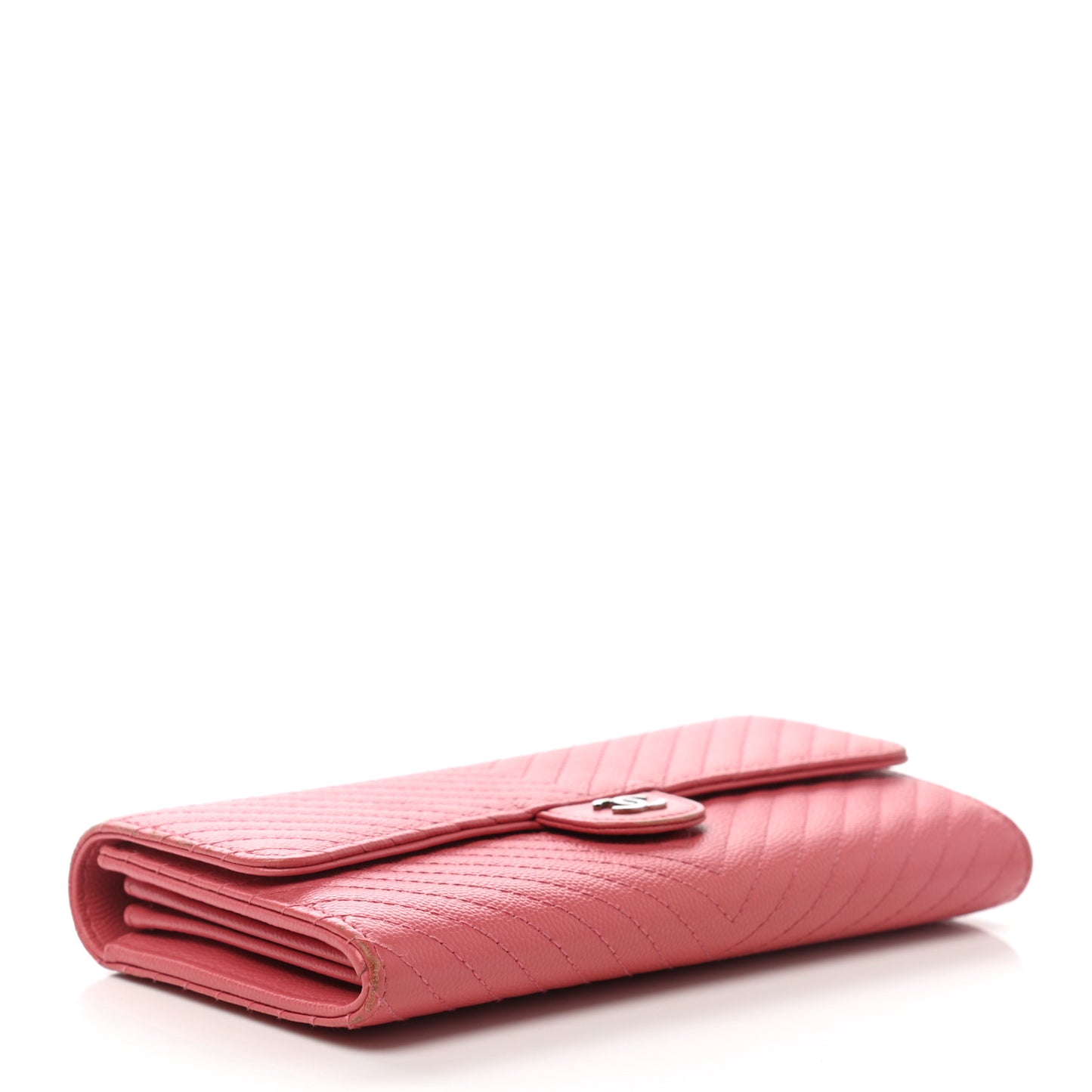 Caviar Chevron Quilted Large Gusset Flap Wallet Pink