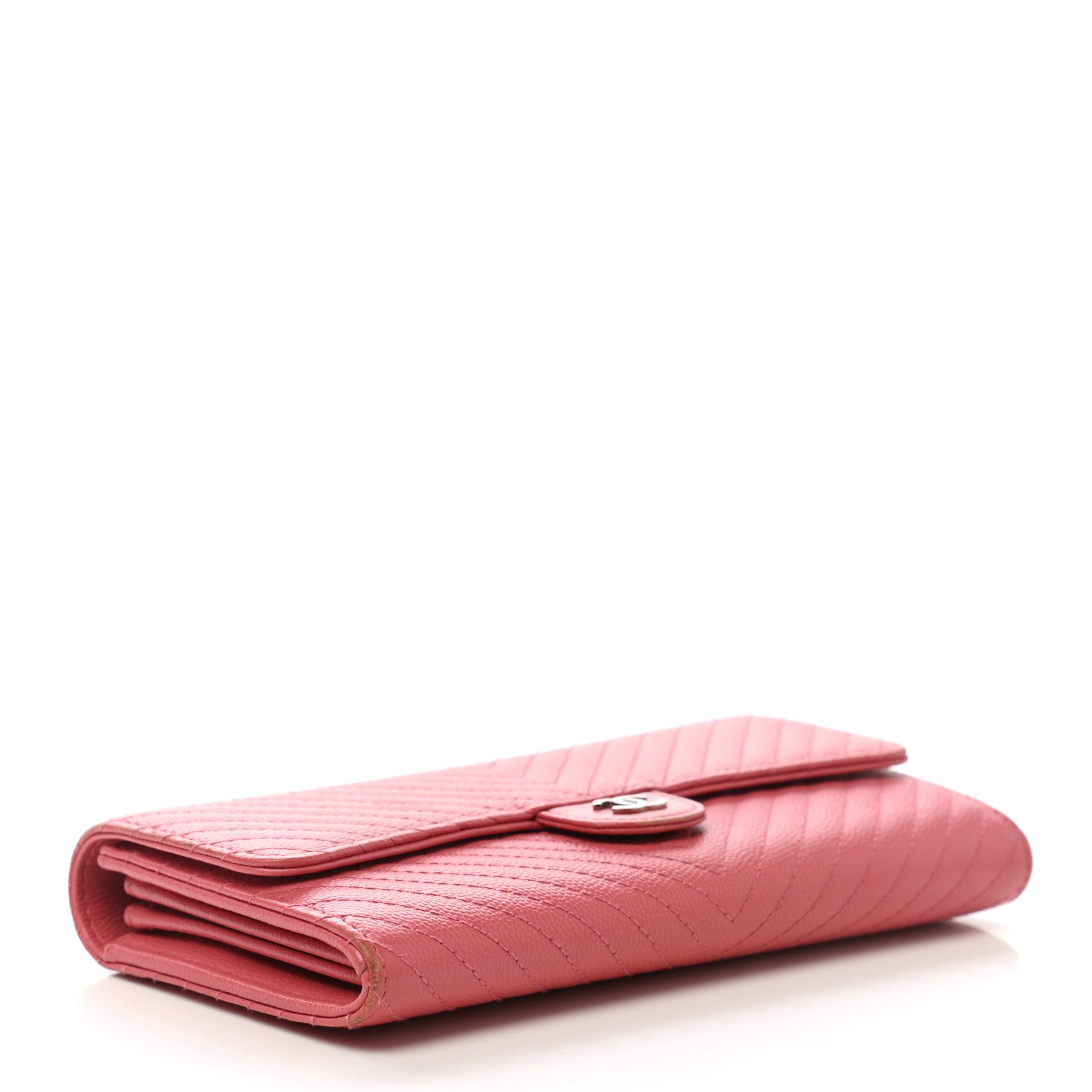 Chanel Caviar Chevron Quilted Large Gusset Flap Wallet Pink 4 of 16