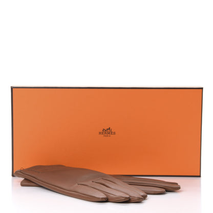 Hermes Glossy Lambskin Bastille Gloves 7 Cognac 7 of 7