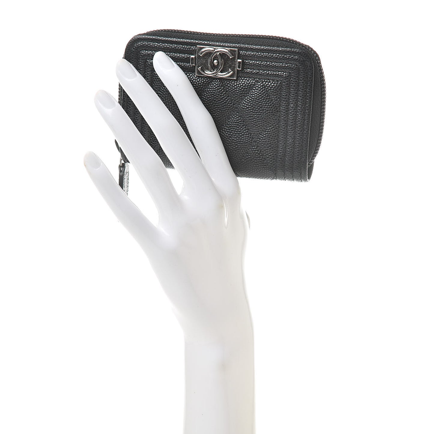 Caviar Quilted Boy Zip Around Coin Purse Wallet Black